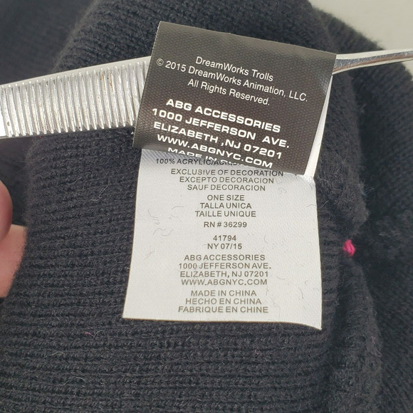 Troll Beanie Knit Hat Skullcap w/ Pom Pom Black Multi-Color NEW Trolls Winter - Picture 10 of 10